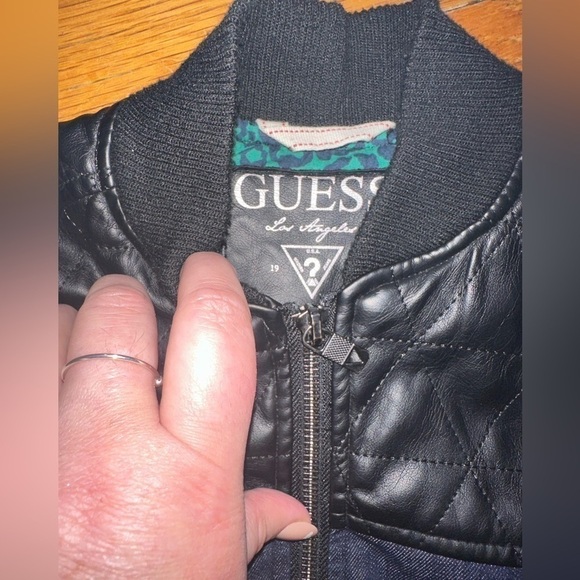 Guess Boys Kids Faux Vegan Leather Full Zip Denim Jean Jacket - Picture 5 of 10